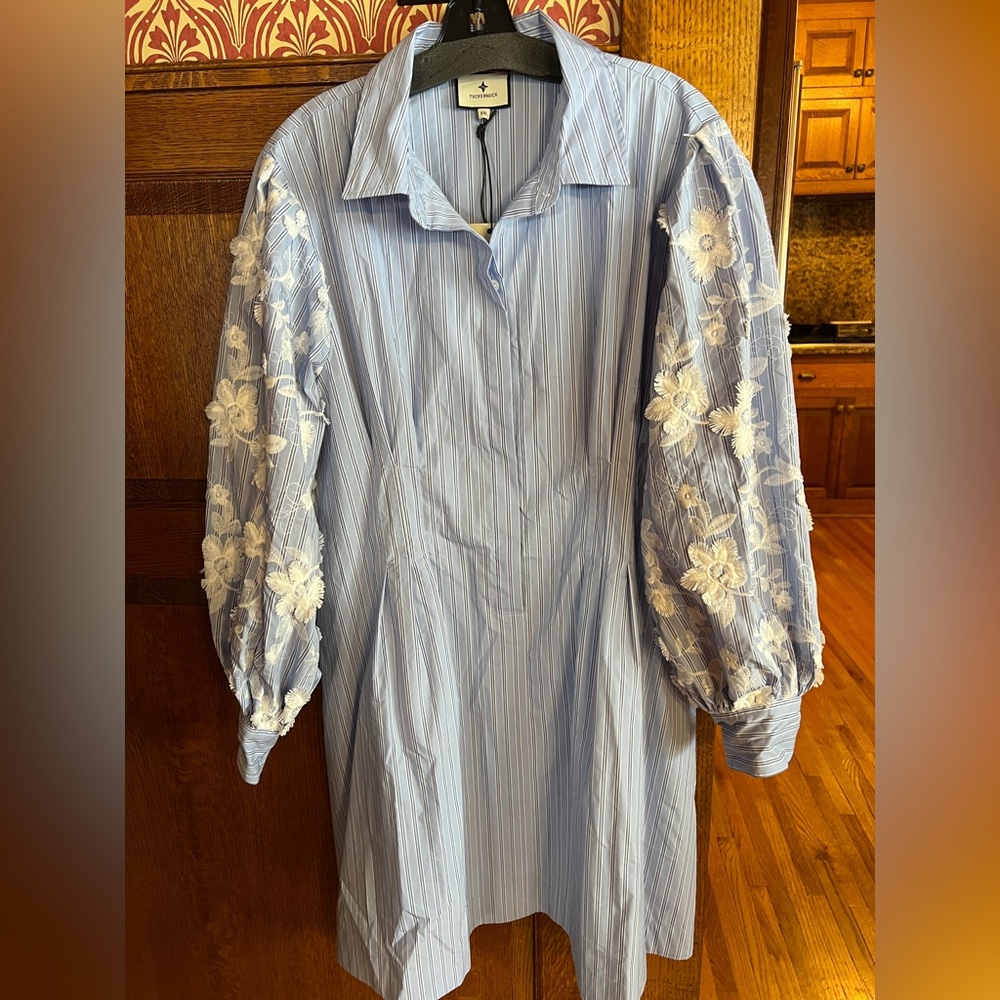 NWT TuckerNuck Blue Stripe Embroidery Mini Corinne Dress XXL - Picture 6 of 11